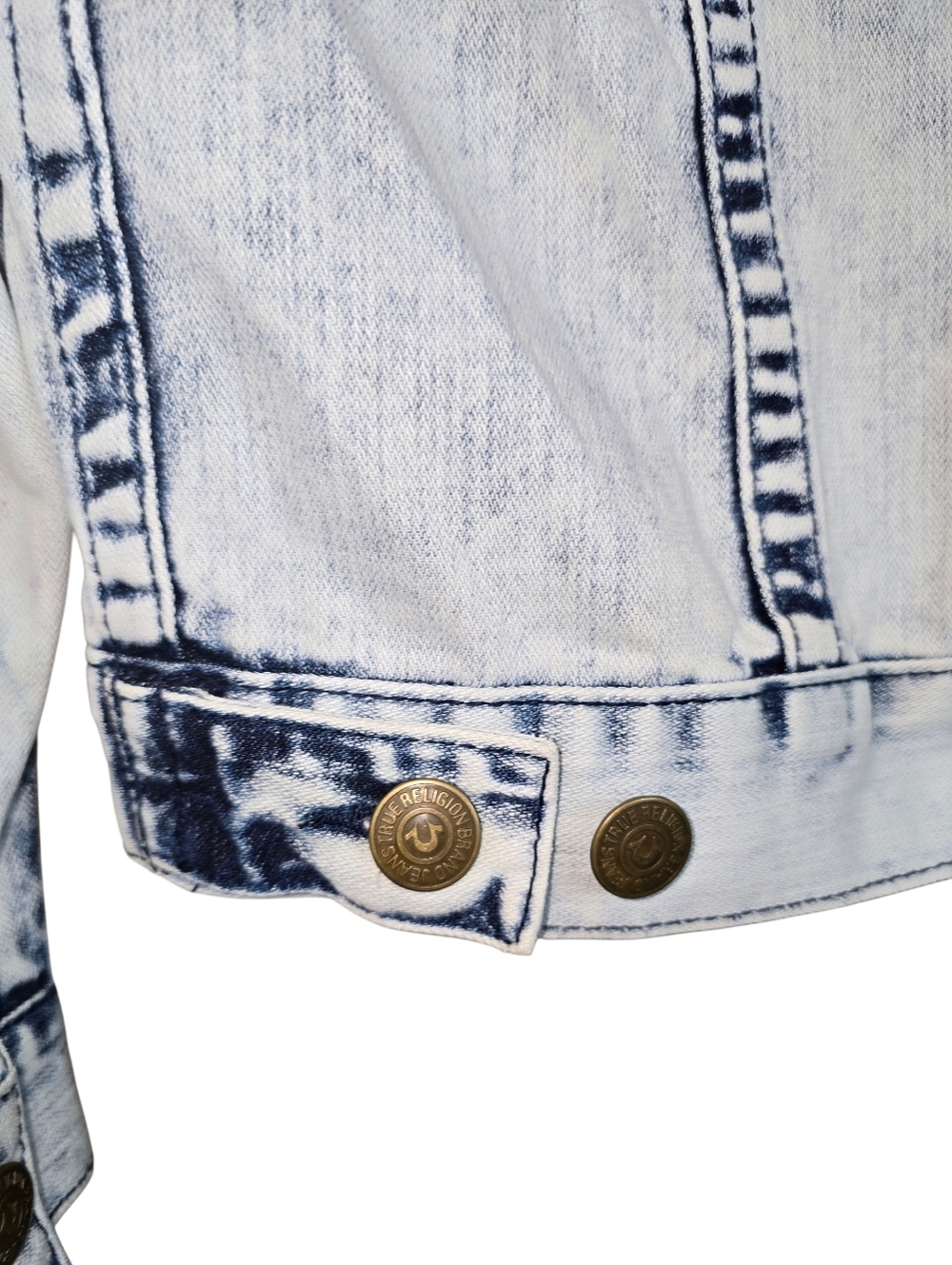 True Religion Kids Denim Jimmy Trucker Jacket Acid Wash Rope Stitch Blue Size Sm - Picture 8 of 12